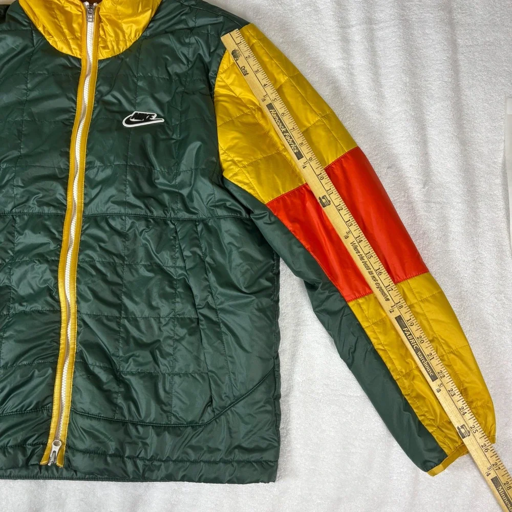 Nike Hooded Puffer Ski Jacket Mens Large‎ Color Block Green Yellow Red Full Zip - Picture 7 of 15